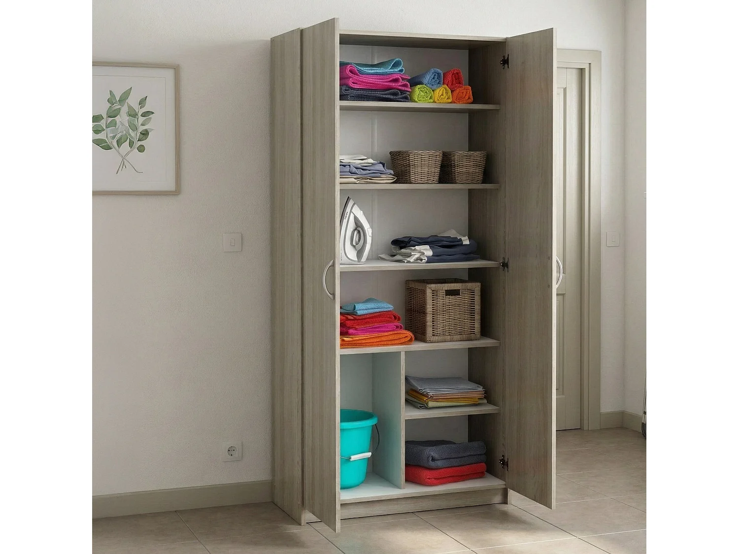 Armoire polyvalente à 2 portes Dsöderber, Meubles multifonctionnels, Casier à chaussures, Support à chaussures pour armoire, 80x41 h170 cm, Chêne clair