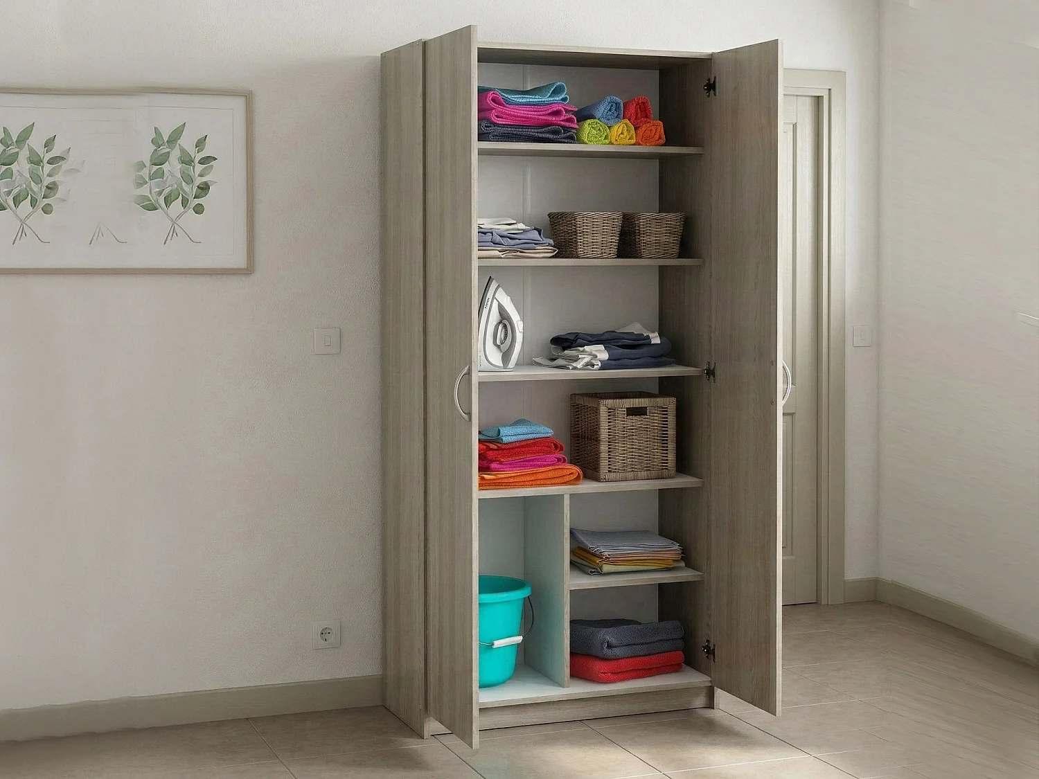 Armadio Multiuso 2 Ante Zadok, 5 Ripiani, 41.4x169.5h cm Marrone Rovere