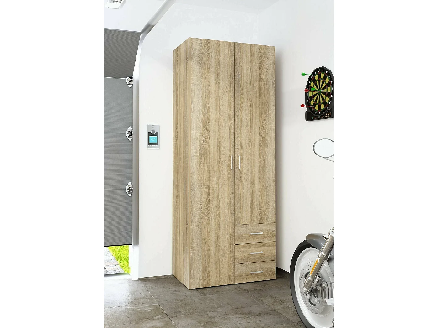 Garde-robe 2 portes Dscaratt, Meubles de chambre, Penderie de plain-pied, Placard à vêtements, 78x50 h200 cm, Chêne