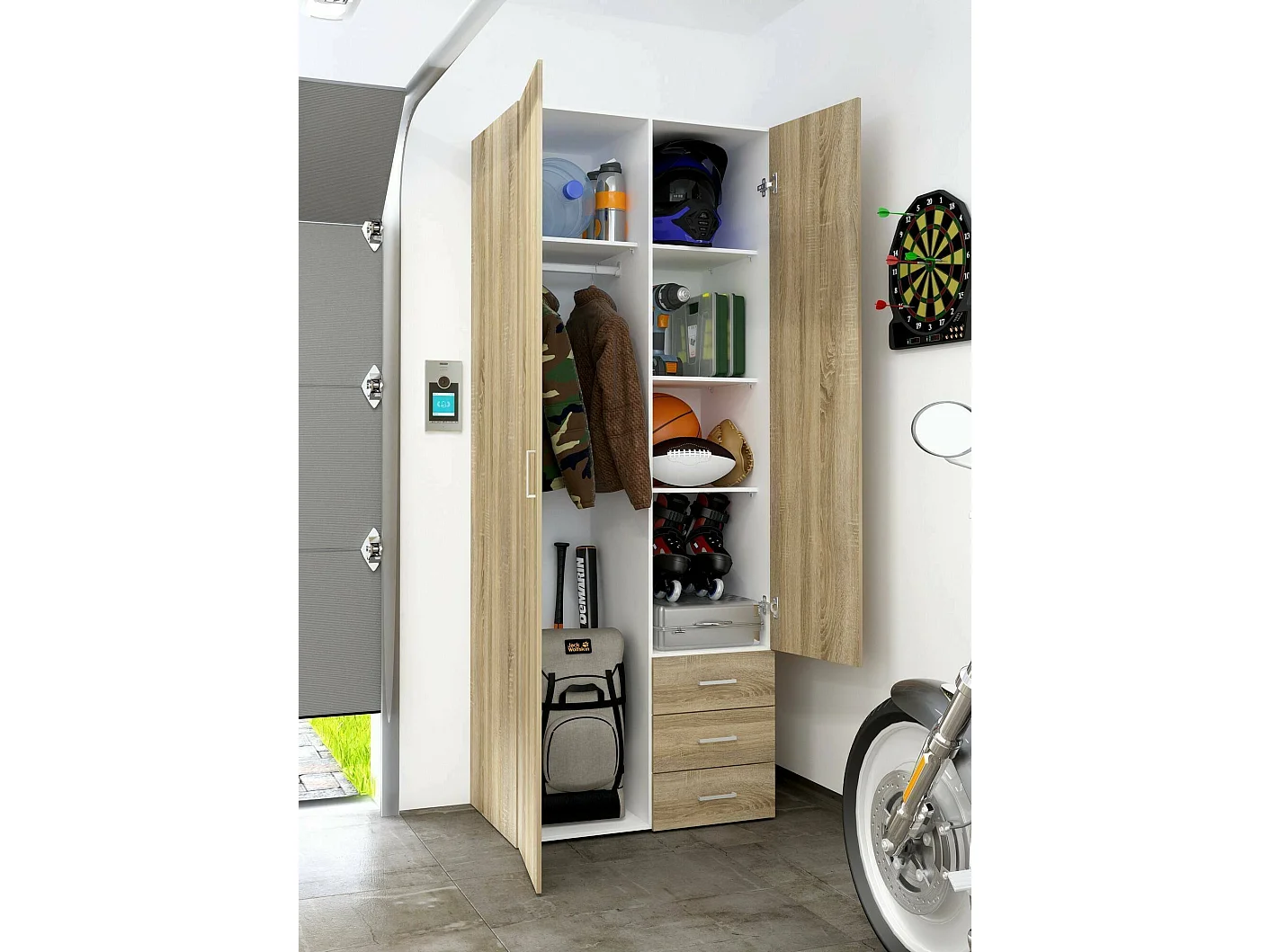 Armário Dscaratt 2 portas, Móveis de quarto, Armário, Armário, 78x50 h200 cm, Carvalho