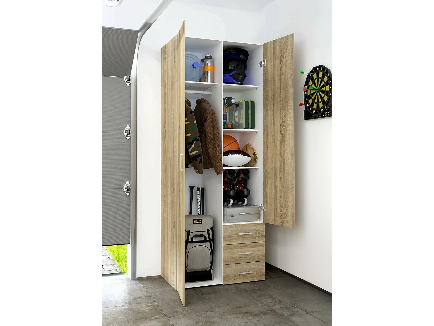 Garde-robe 2 portes Dscaratt, Meubles de chambre, Penderie de plain-pied, Placard à vêtements, 78x50 h200 cm, Chêne
