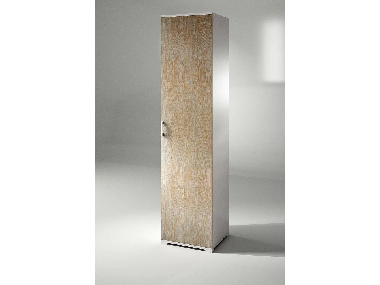 Dacaci multifunctionele kledingkast, lineaire kast met 1 draaideur en 4 verstelbare planken, kolomkast voor badkamer, 100% Made in Italy, 45x45h195 cm, eiken en wit