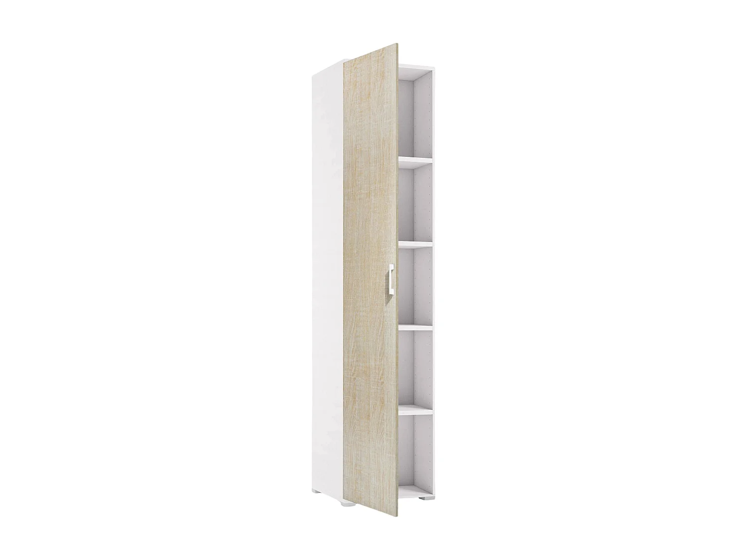 Dacaci multifunctionele kledingkast, lineaire kast met 1 draaideur en 4 verstelbare planken, kolomkast voor badkamer, 100% Made in Italy, 45x45h195 cm, eiken en wit