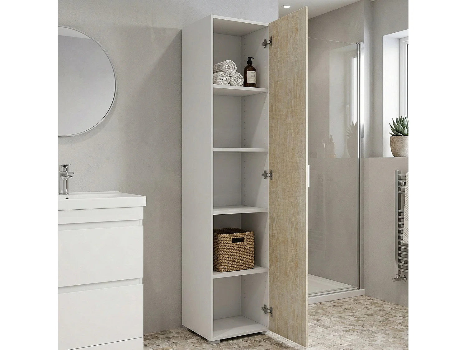 Armadio Multiuso 1 Anta Aloise, 4 Ripiani Made in Italy, 45x195h cm Marrone Rovere