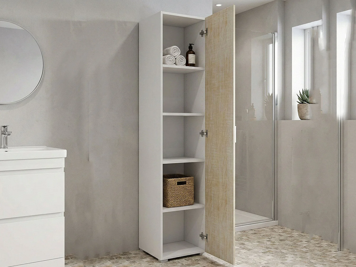 Armadio Multiuso 1 Anta Aloise, 4 Ripiani Made in Italy, 45x195h cm Marrone Rovere