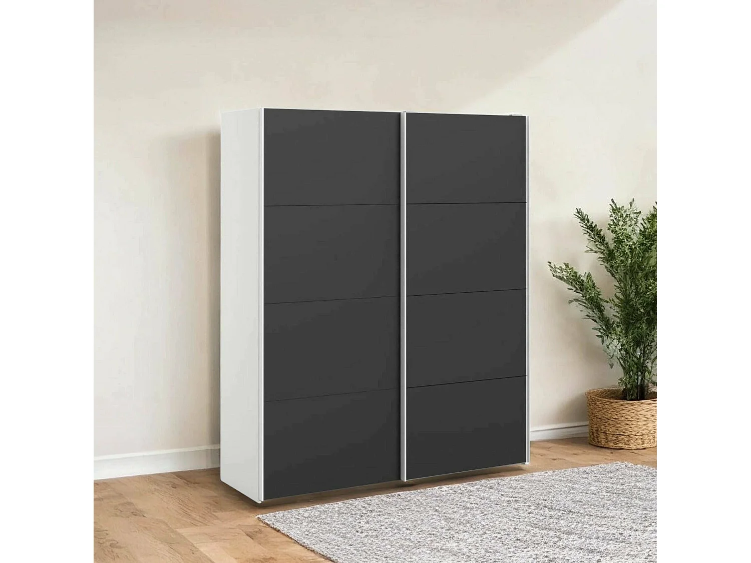 Garde-robe 2 portes Paeng, Meubles de chambre, Penderie de plain-pied, Placard à vêtements, 182x61 h220 cm, Blanc et Noir