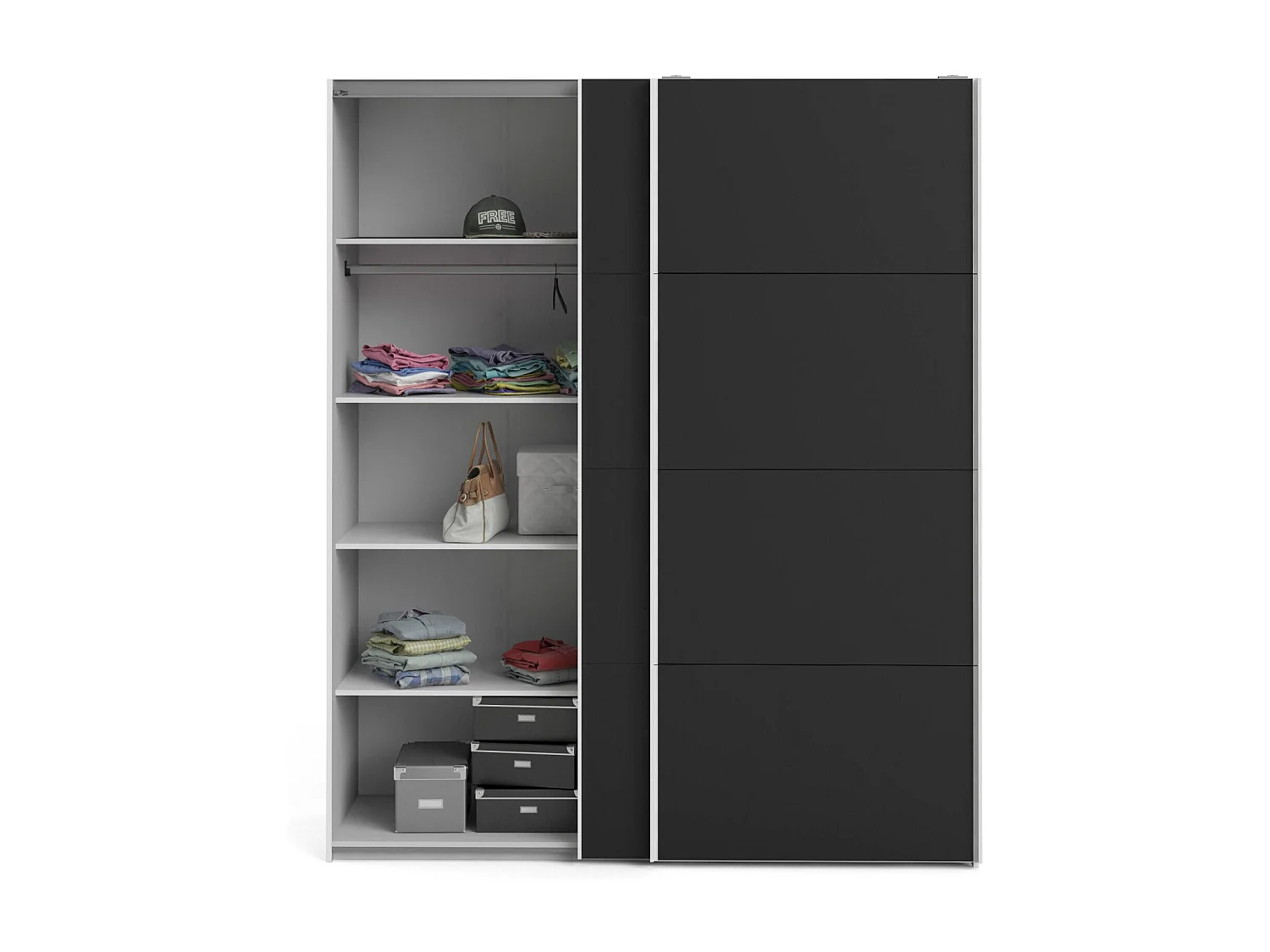 Garde-robe 2 portes Paeng, Meubles de chambre, Penderie de plain-pied, Placard à vêtements, 182x61 h220 cm, Blanc et Noir