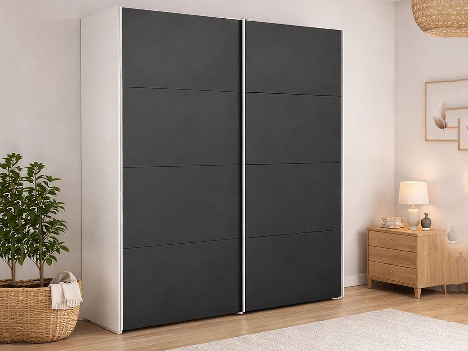 Guardaroba 2 Ante Paeng, Appendiabiti, 60.5x220.4h cm Bianco, Armadio Camera da Letto