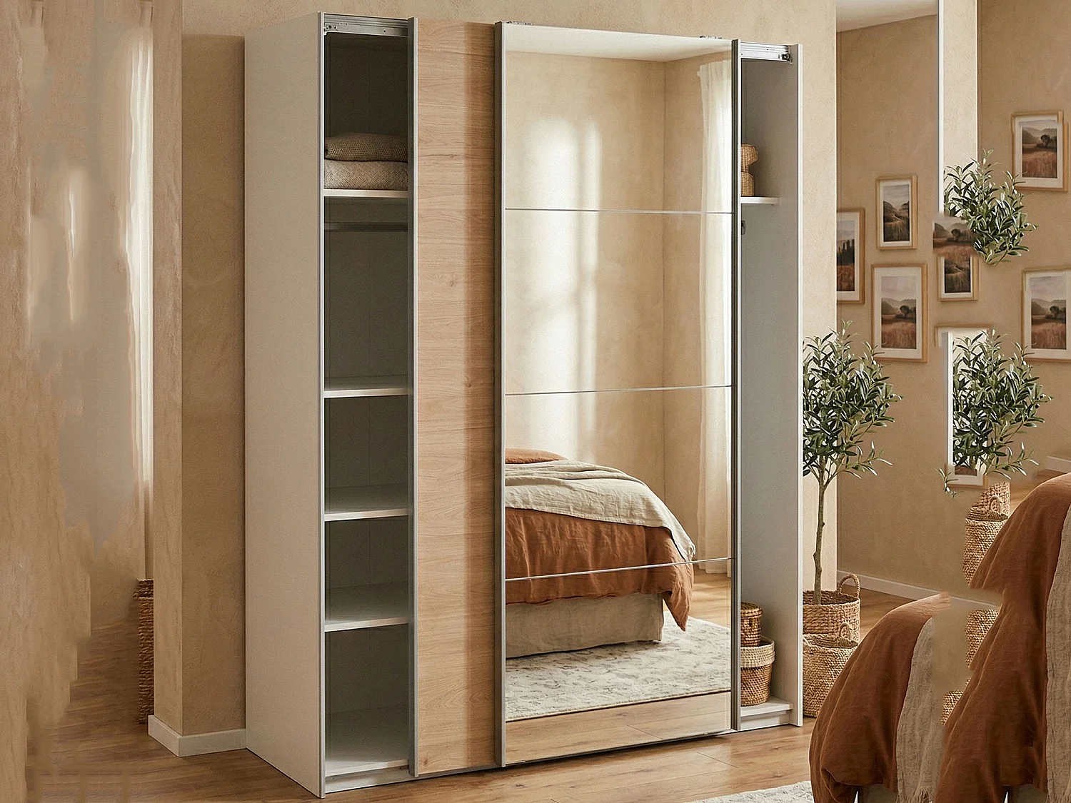 Armario 2 puertas Dspur, Muebles de dormitorio, Vestidor, Armario de ropa, 150x61 h200 cm, Blanco y Roble