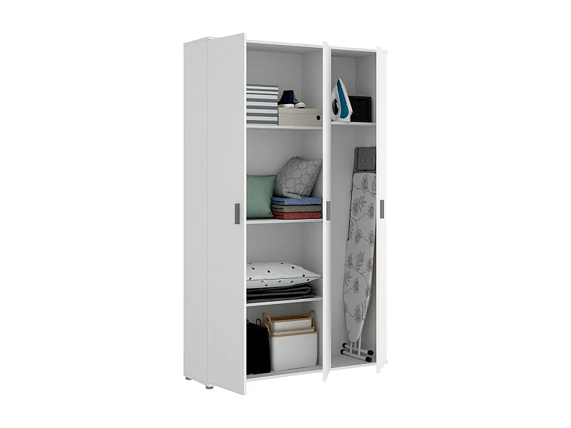 Armoire polyvalente Sillano, Armoire porte-balai multifonctionnelle, armoire 3 portes, 116x35h190 cm, Blanc