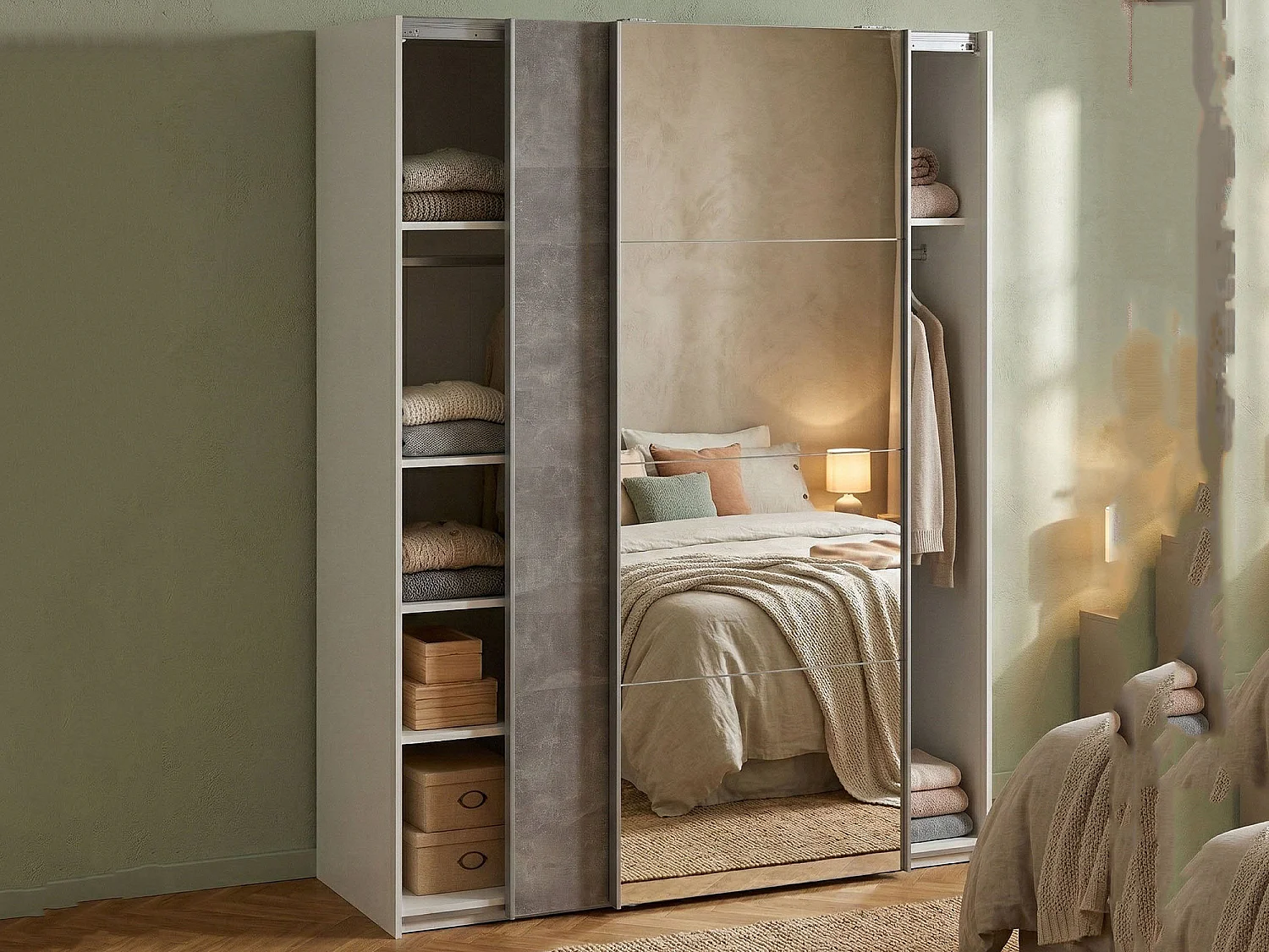 Garde-robe 2 portes Dspur, Meubles de chambre, Penderie de plain-pied, Placard à vêtements, 150x61 h200 cm, Blanc et gris
