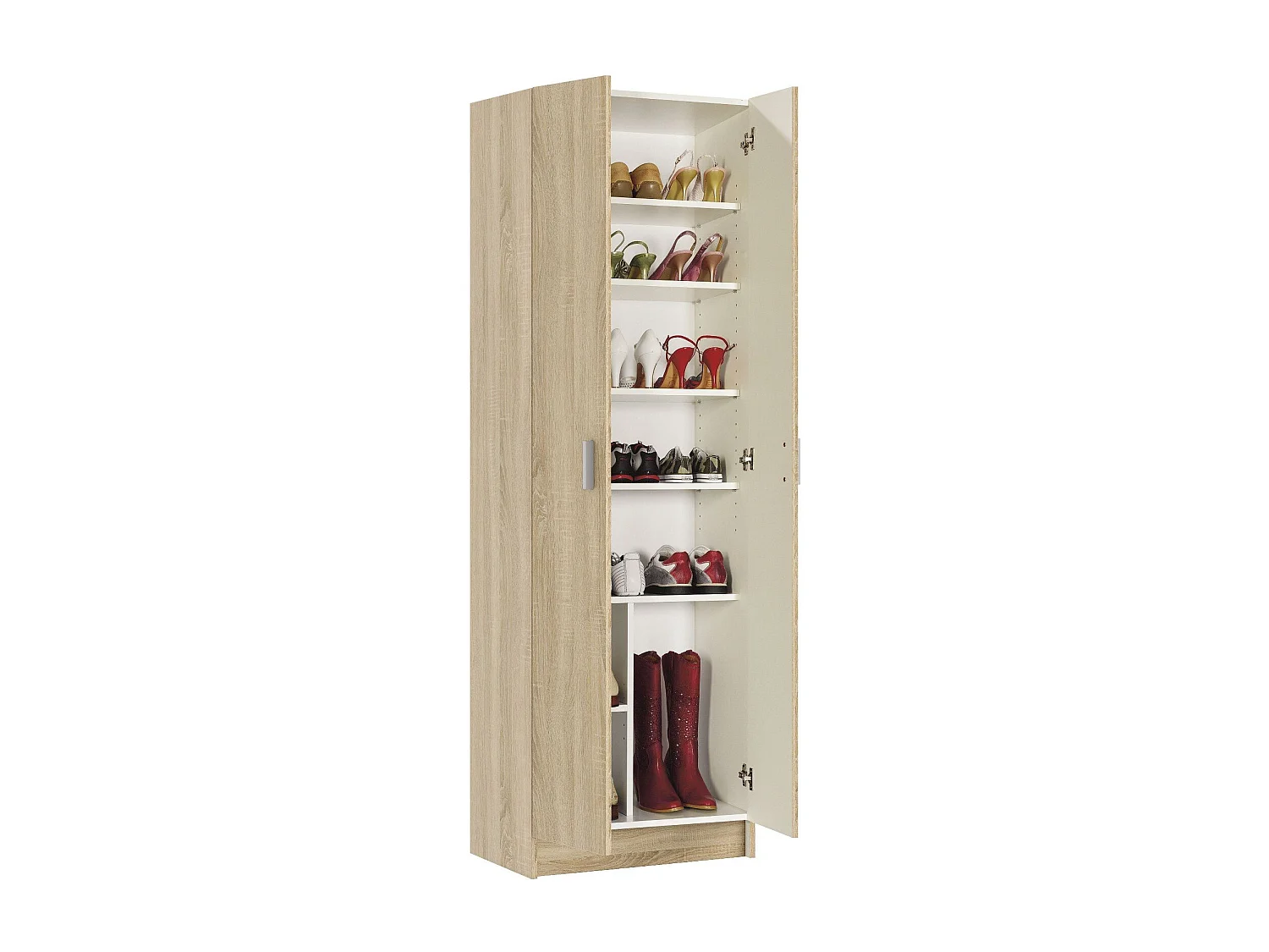 Armoire polyvalente Dimarc, Armoire auxiliaire avec 2 portes, Armoire à chaussures moderne, Étagère à chaussures verticale, 59x37h180 cm, Chêne