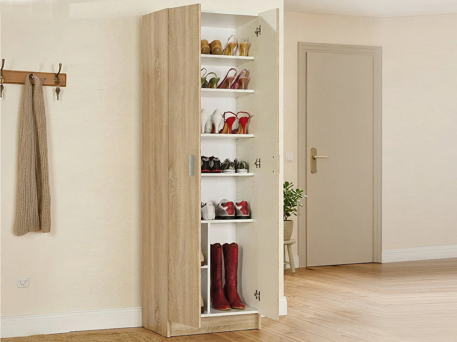 Armadio Multiuso 2 Ante Altiplano, 6 Ripiani, 37x180h cm Marrone Rovere