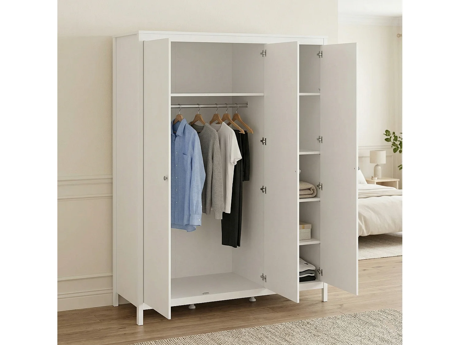 Garde-robe 3 portes Dsemiol, Meubles de chambre, Penderie de plain-pied, Placard à vêtements, 150x58 h199 cm, Blanc