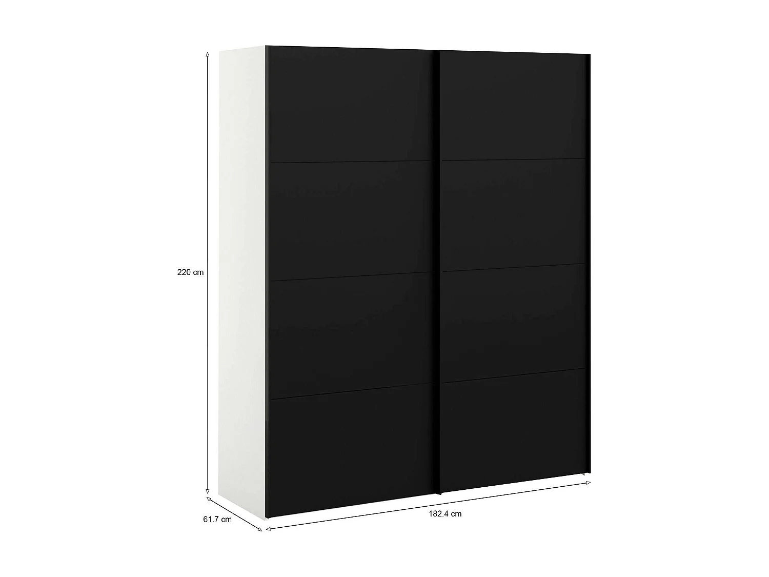 Garde-robe 2 portes Portlouis, Meubles de chambre, Penderie de plain-pied, Placard à vêtements, 182x62 h220 cm, Noir et Blanc