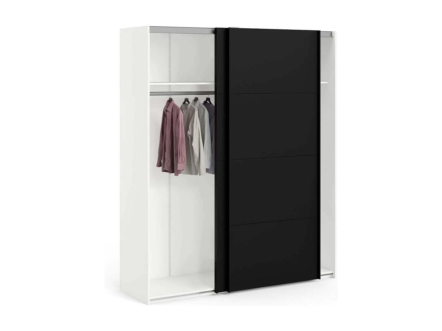 Garde-robe 2 portes Portlouis, Meubles de chambre, Penderie de plain-pied, Placard à vêtements, 182x62 h220 cm, Noir et Blanc