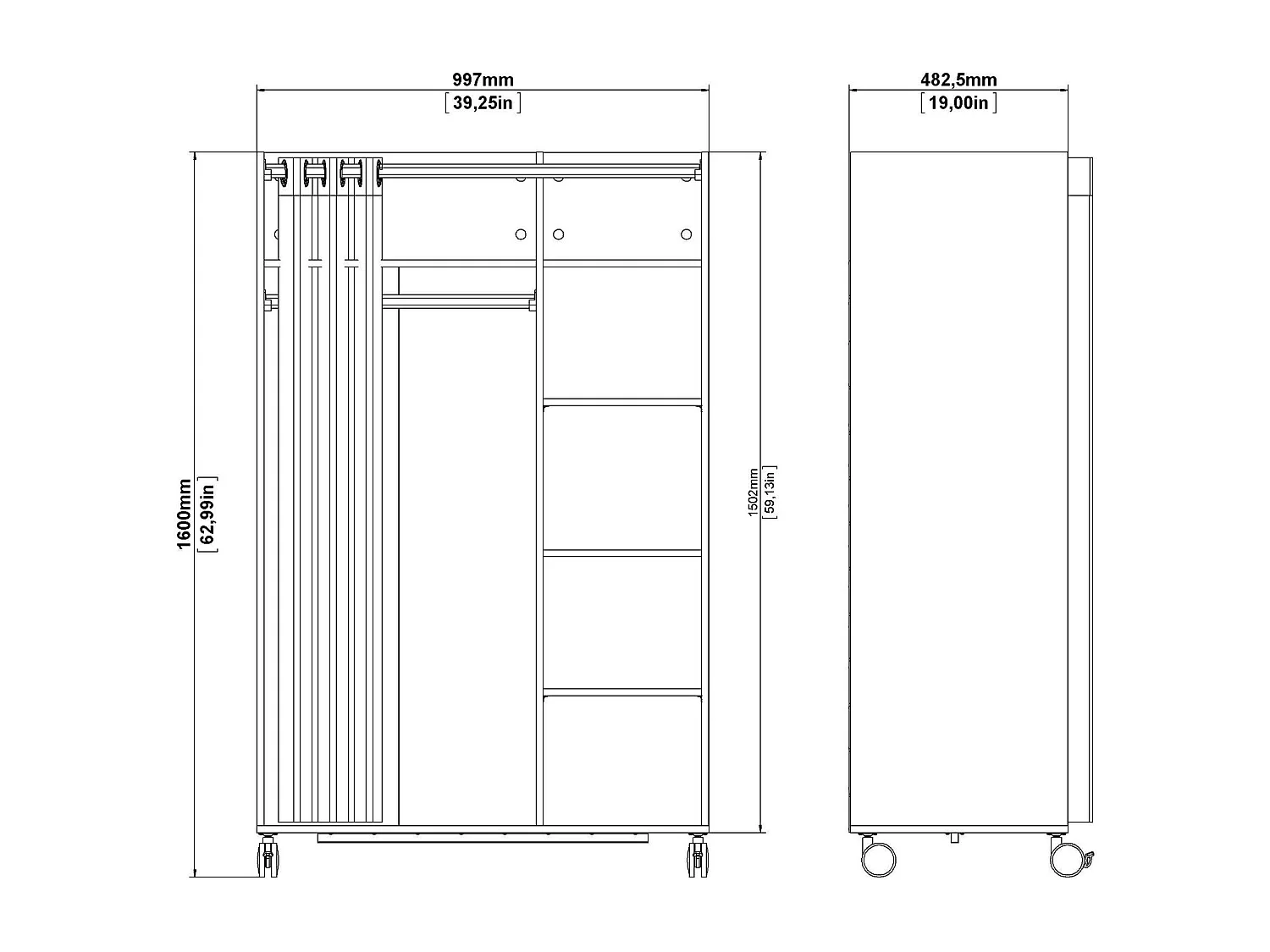 Guardaroba Grande Alfango, 5 Ripiani, 48.25x160h cm Bianco, Armadio Camera da Letto