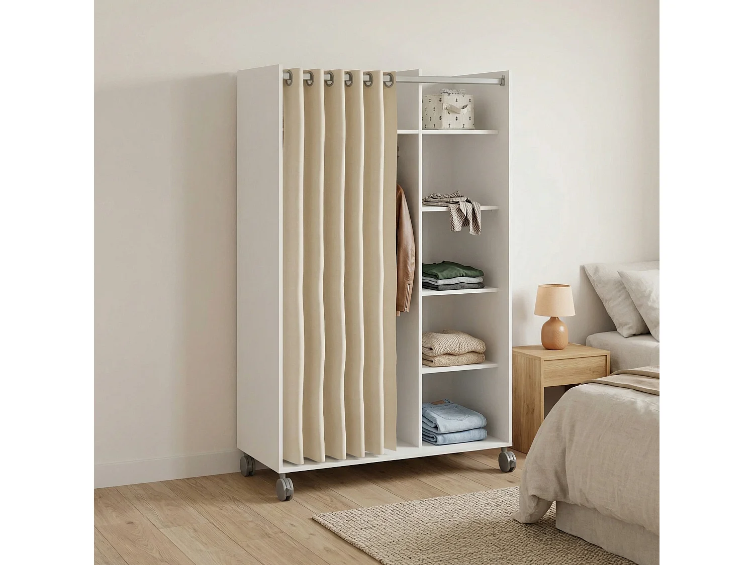 Guardaroba Grande Alfango, 5 Ripiani, 48.25x160h cm Bianco, Armadio Camera da Letto