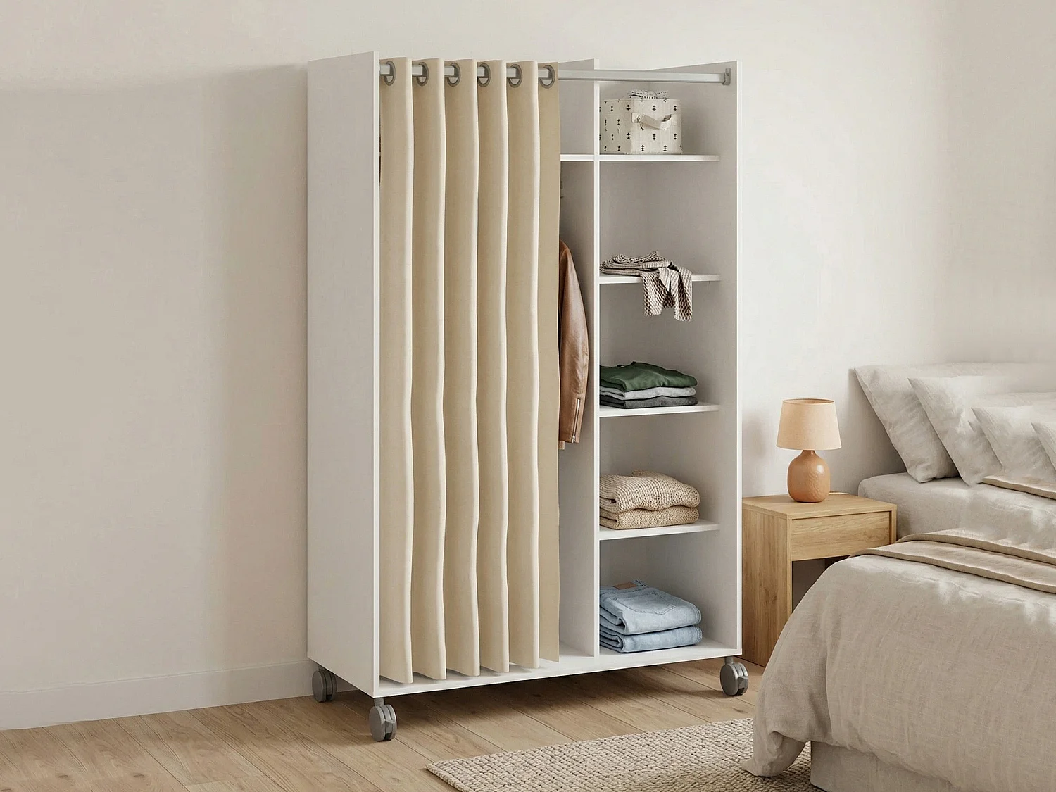 Dsesi grote kledingkast, Slaapkamermeubel, Inloopkast, Kledingkast, 100x48 h160 cm, Wit