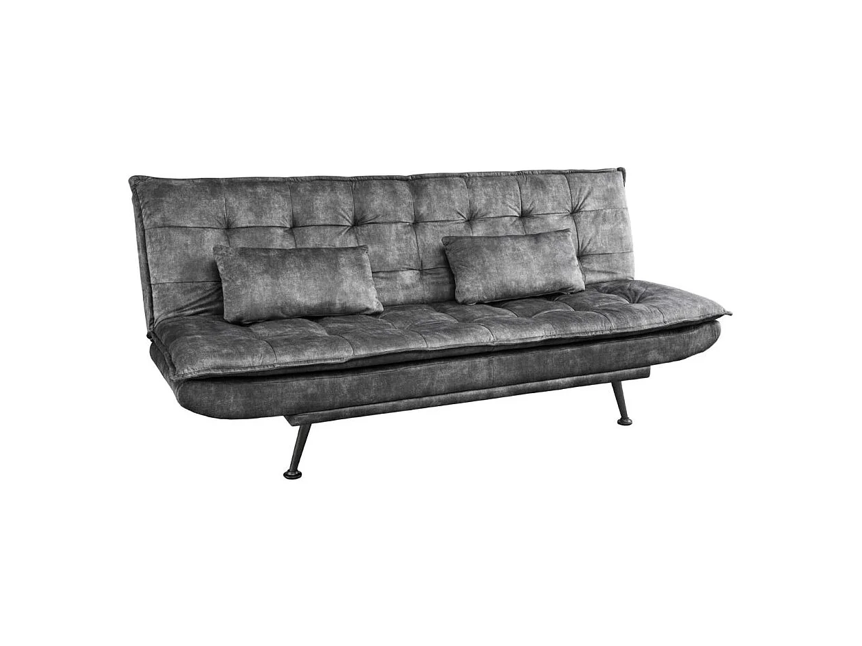 Canapé droit convertible SERENO gris foncé – Canapé-lit 3 places en velours matelassé