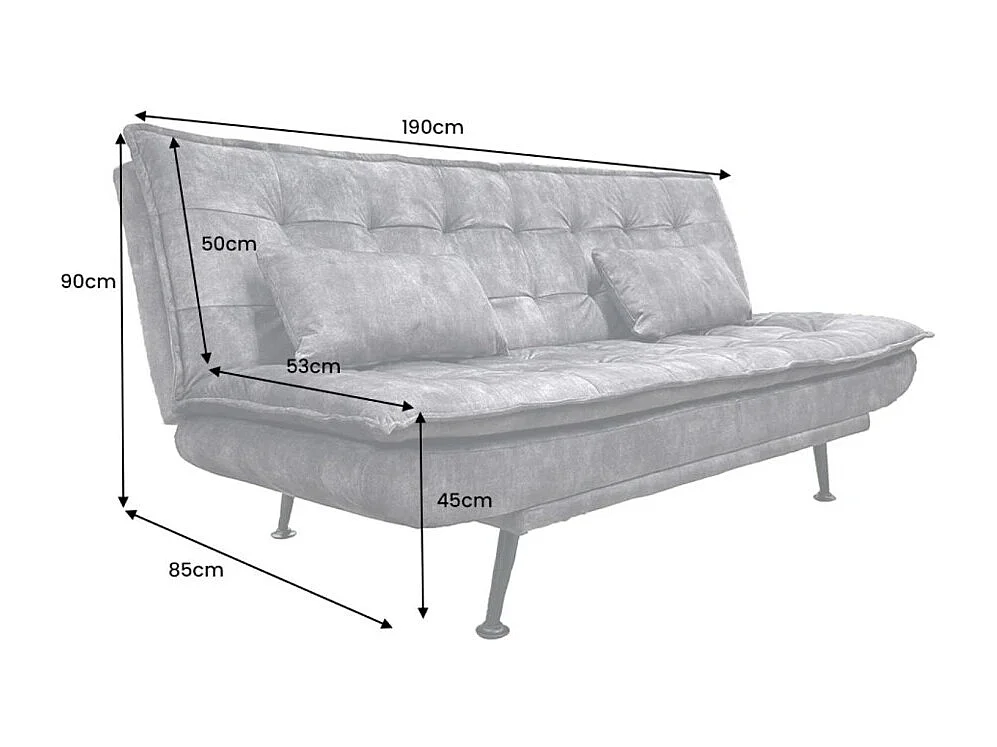 Canapé droit convertible SERENO gris foncé – Canapé-lit 3 places en velours matelassé