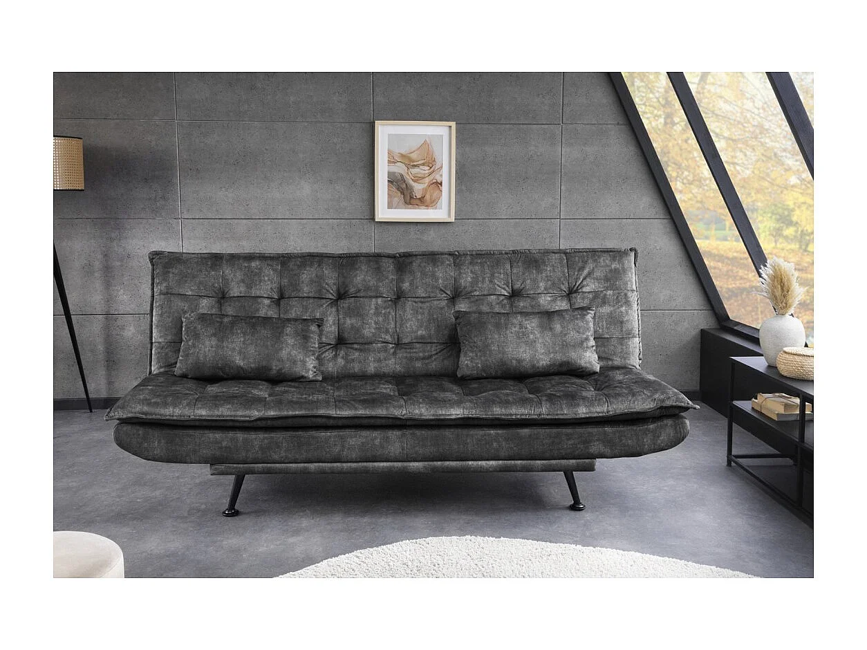 Canapé droit convertible SERENO gris foncé – Canapé-lit 3 places en velours matelassé