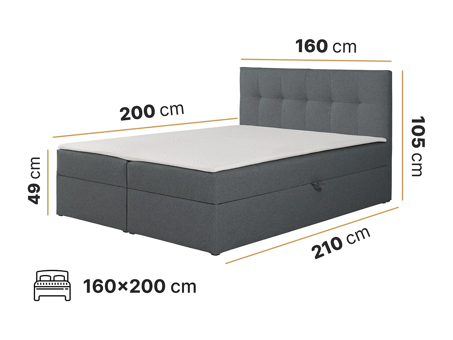 Boxspringbett toronto - 160x200 cm schwarz amor velvet 4322 - bettkasten