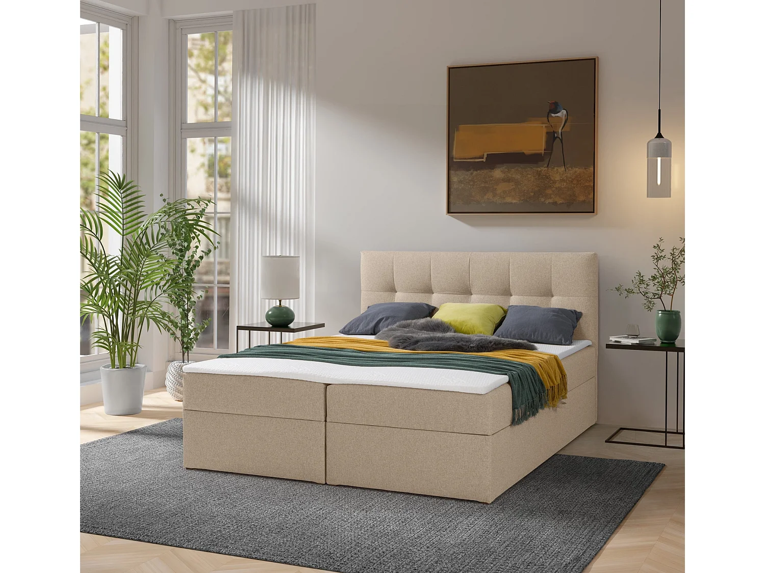 Boxspringbett toronto - 160x200 cm latte herbi 55 - webstoff bettkasten