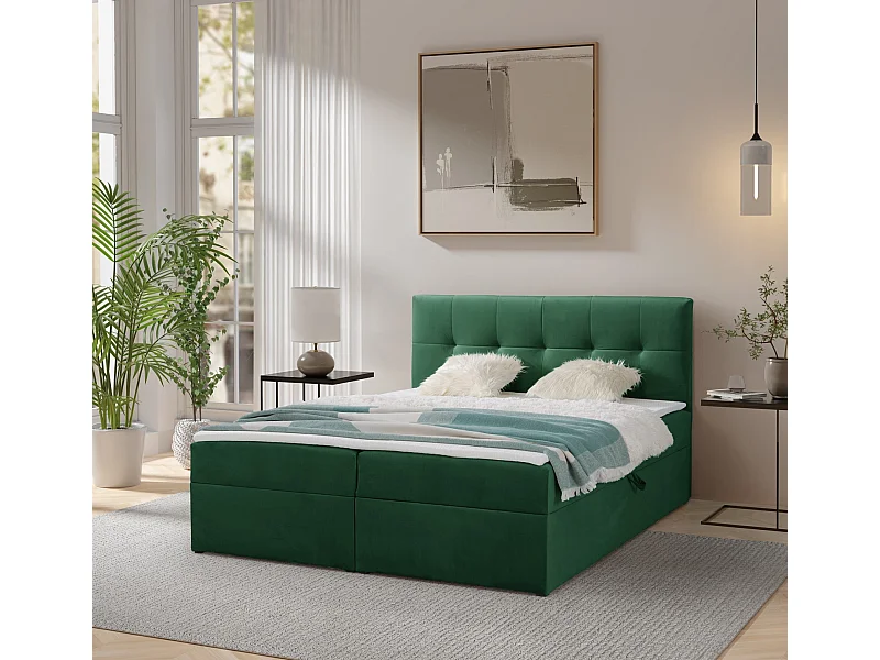 Lit continental toronto - 140x200 cm vert bouteille amor velvet 4311 - lit double coffre