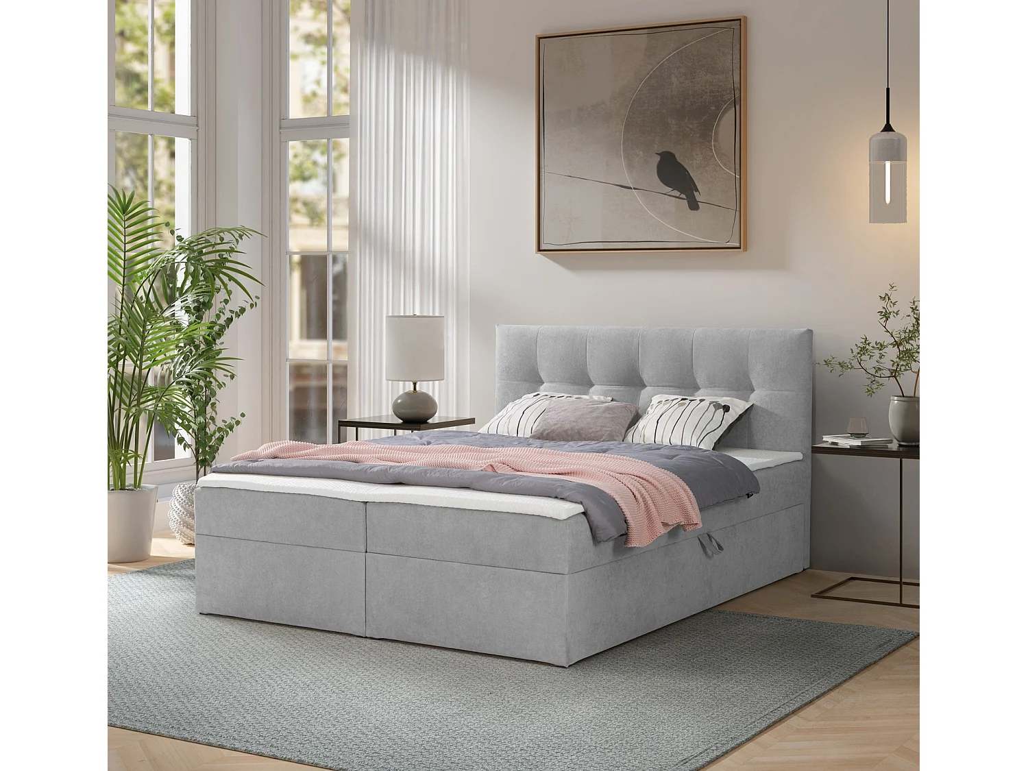 Boxspring toronto - 180x200 cm grijs gerra 65 - bouclé tweepersoons
