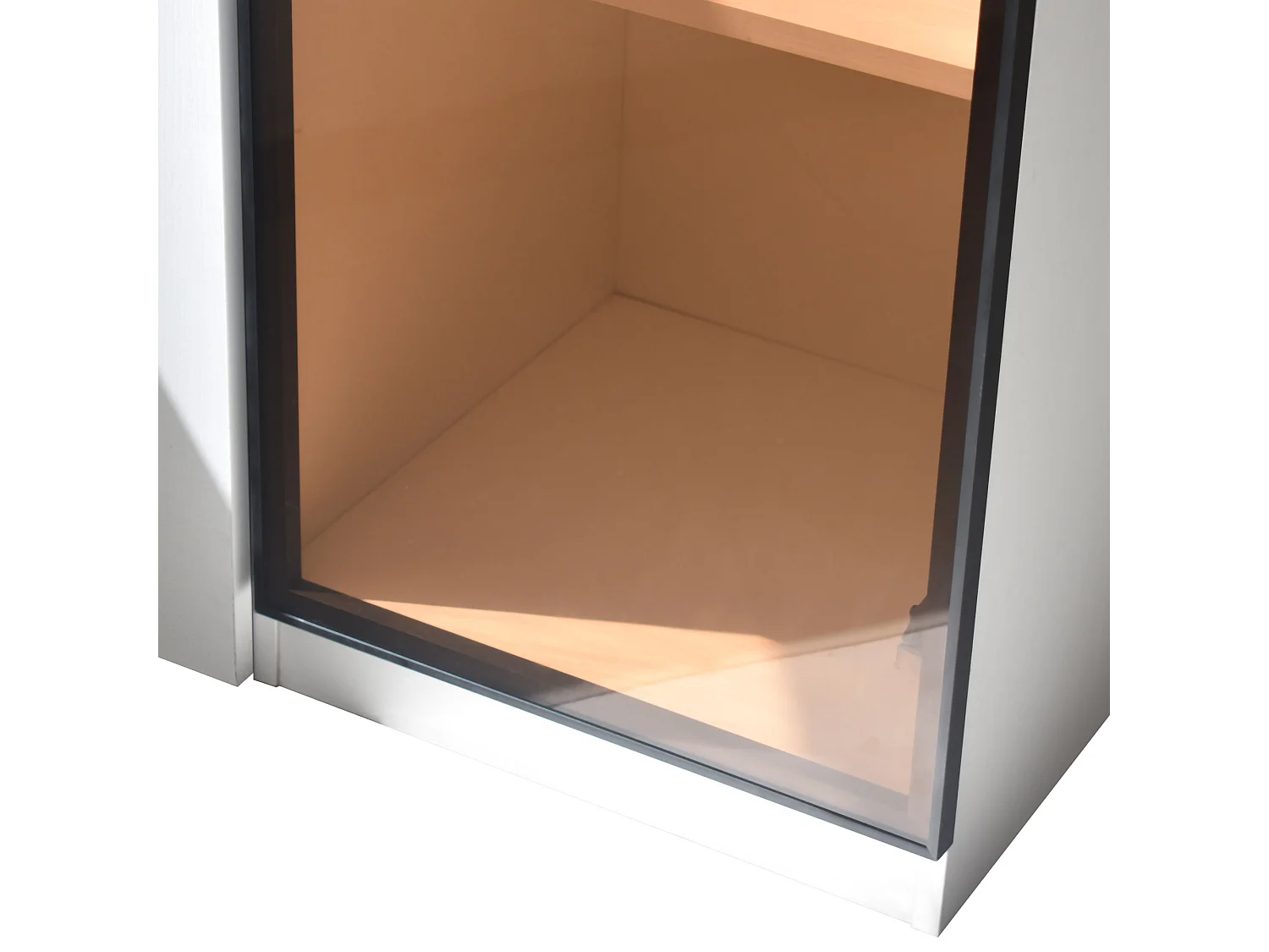 Vitrine LED - Tiroir Latéral Coulissant - Présentation Et Rangement - Éclairage LED Intégré Et Verre Ambré - 110.5x35x160 cm - En MDF - Blanc