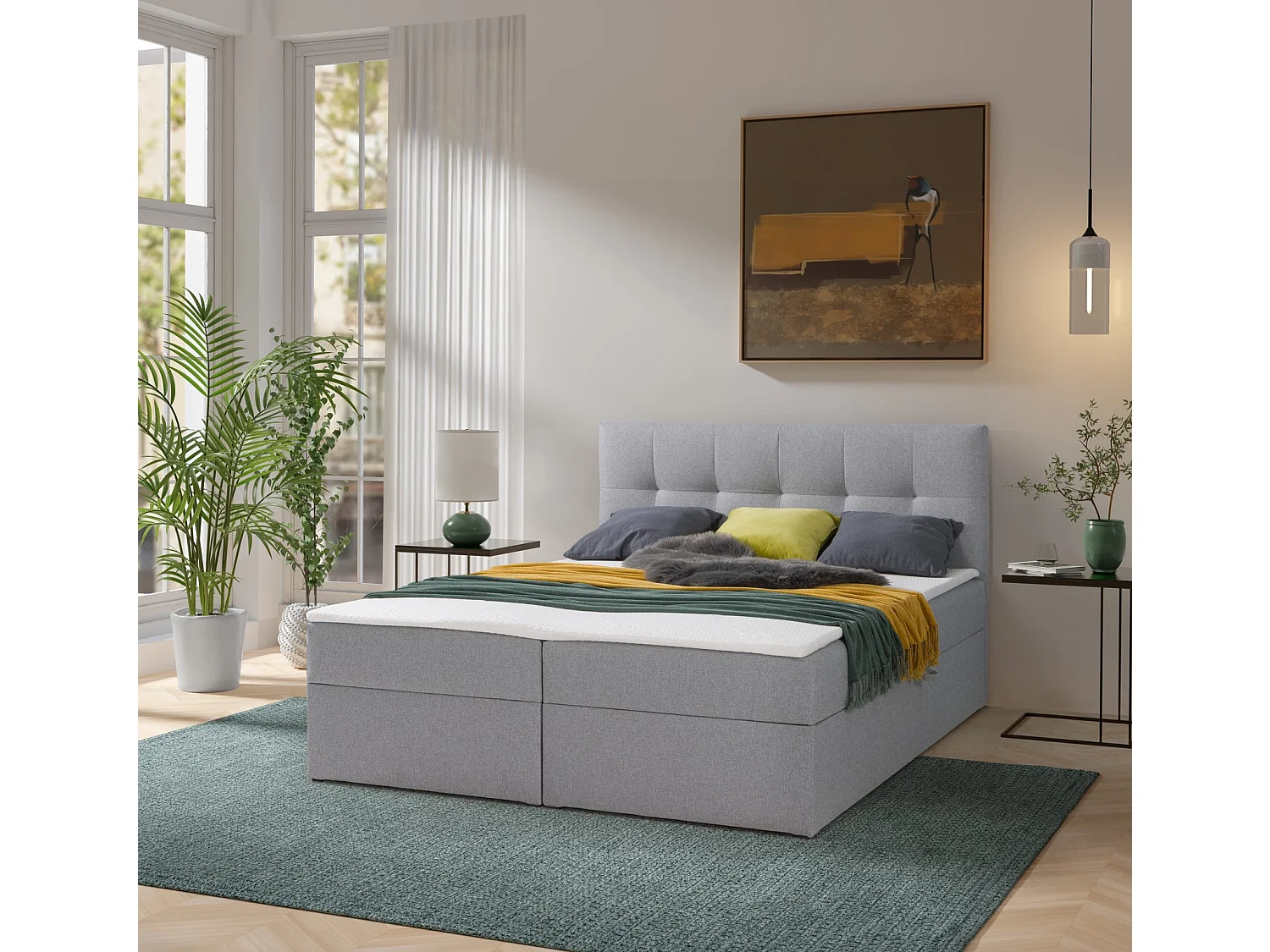 Boxspring toronto - 140x200 cm grijs herbi 40 - geweven tweepersoons