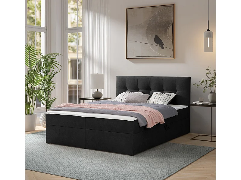 Boxspring toronto - 180x200 cm zwart gerra 75 - bouclé tweepersoons