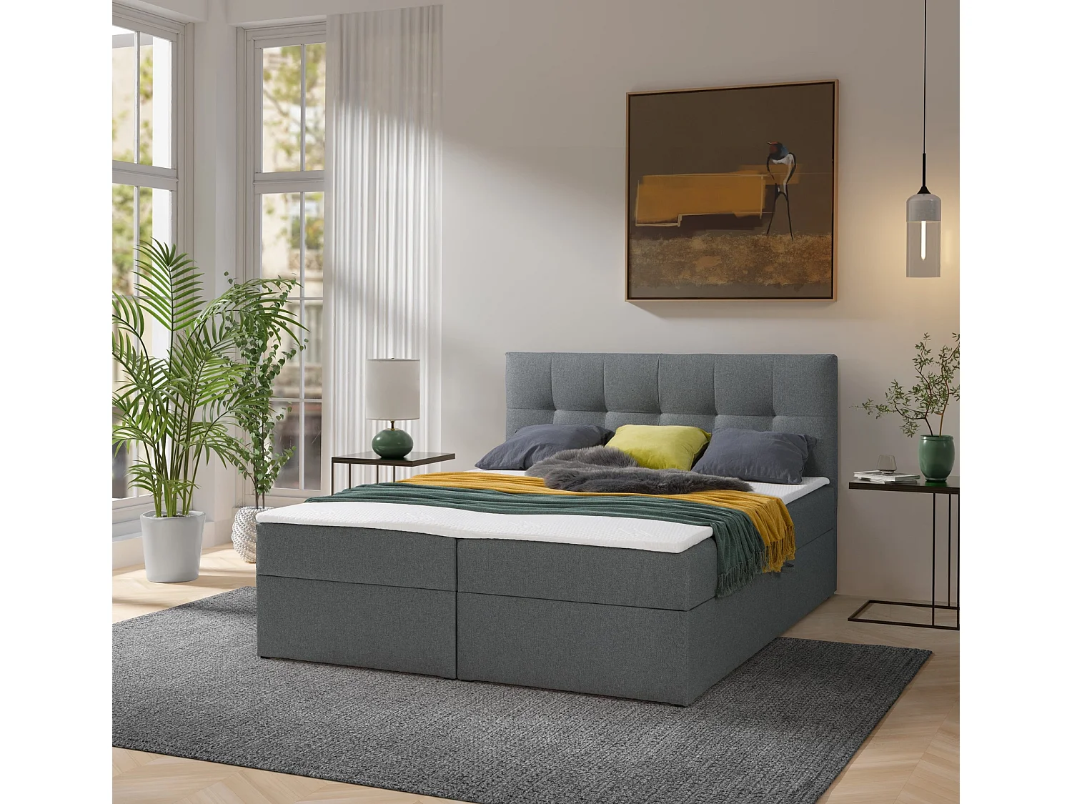 Boxspringbett toronto - 160x200 cm dunkelgrau herbi 30 - webstoff bettkasten