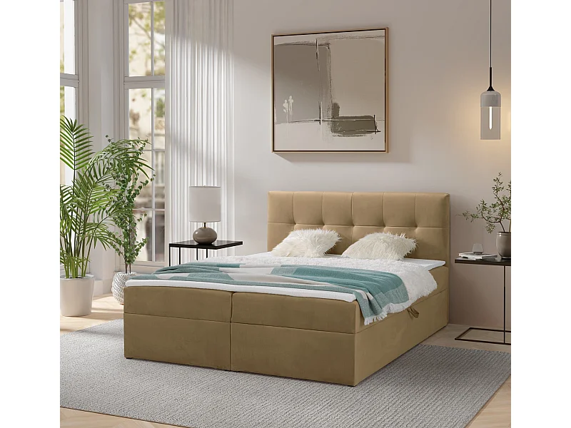 Lit continental toronto - 140x200 cm brun clair amor velvet 4302 - lit double coffre