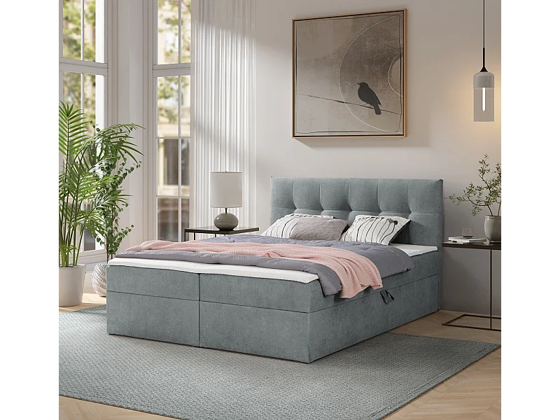 Boxspring toronto - 180x200 cm asgrijs gerra 70 - bouclé tweepersoons