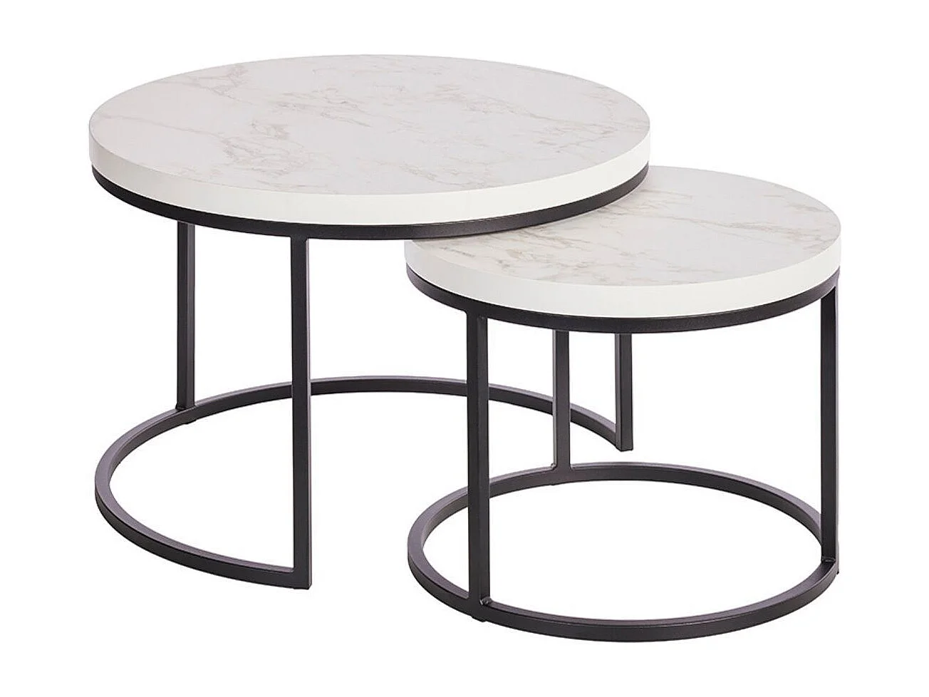 Table Basse Gigogne Aspect Bois finition marbre blanc Piètement Métal Noir - MARMOL