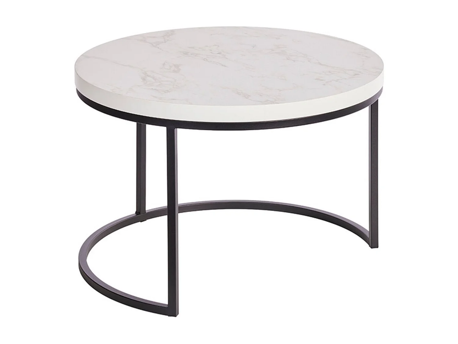 Table Basse Gigogne Aspect Bois finition marbre blanc Piètement Métal Noir - MARMOL