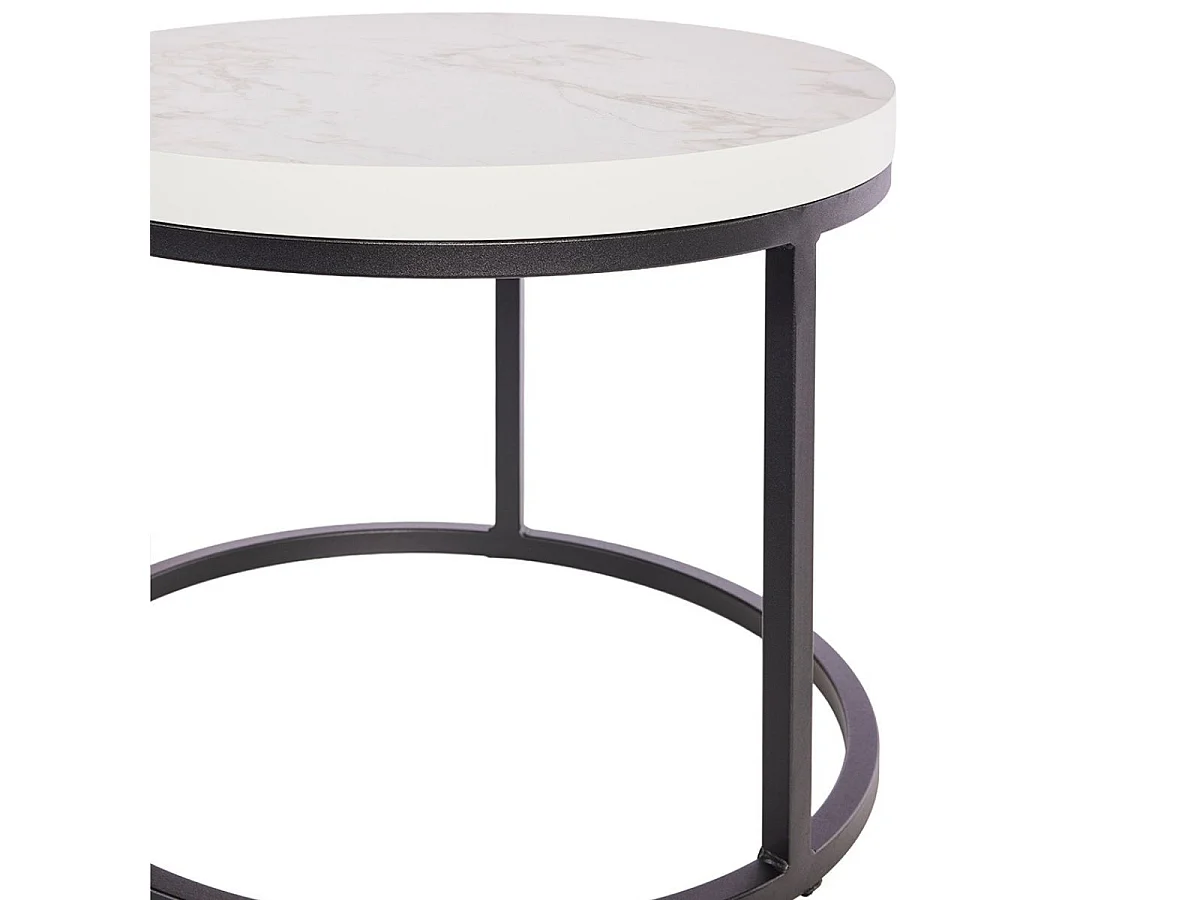 Table Basse Gigogne Aspect Bois finition marbre blanc Piètement Métal Noir - MARMOL