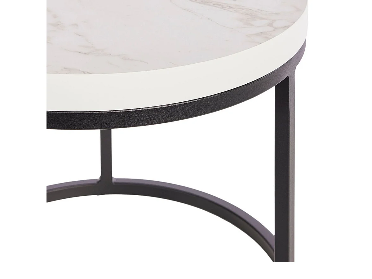 Table Basse Gigogne Aspect Bois finition marbre blanc Piètement Métal Noir - MARMOL