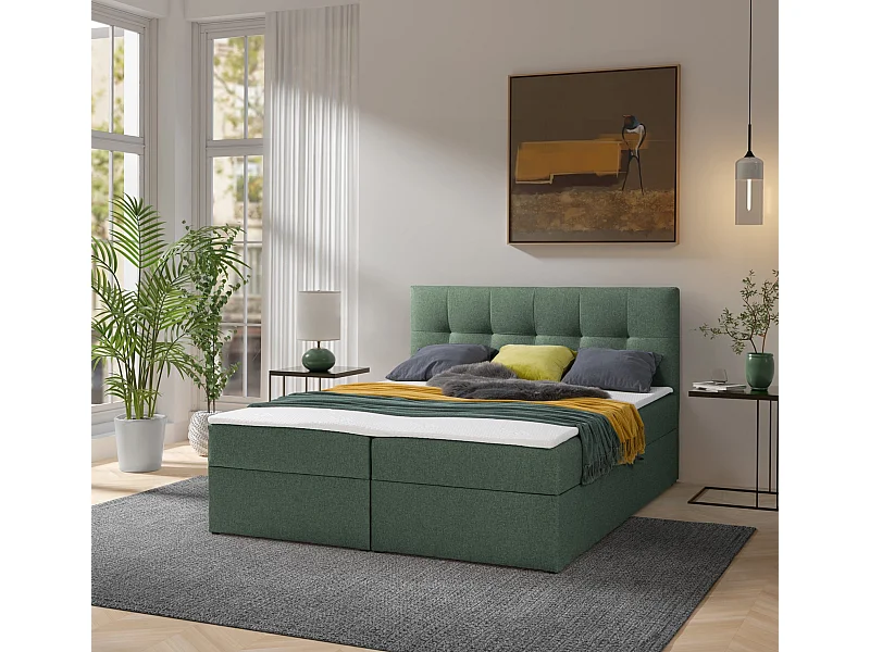 Boxspring toronto - 180x200 cm groen herbi 10 - geweven tweepersoons