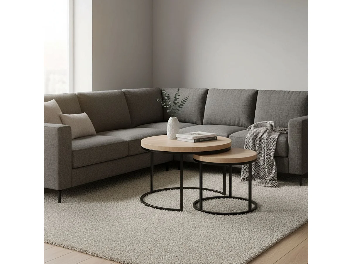 Table Basse Gigogne Aspect Bois finition Urban Oak Piètement Métal Noir - BRIDGE