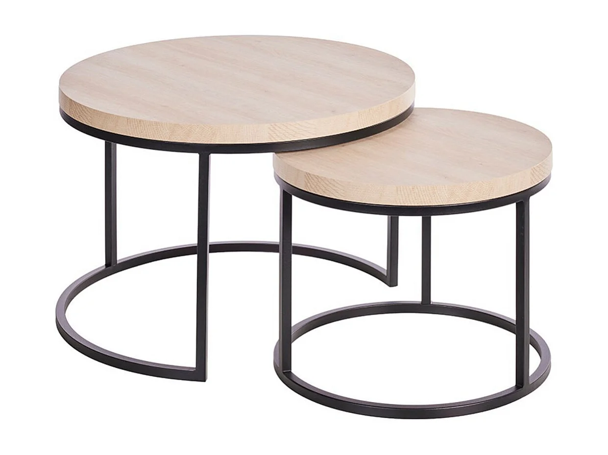 Table Basse Gigogne Aspect Bois finition Urban Oak Piètement Métal Noir - BRIDGE