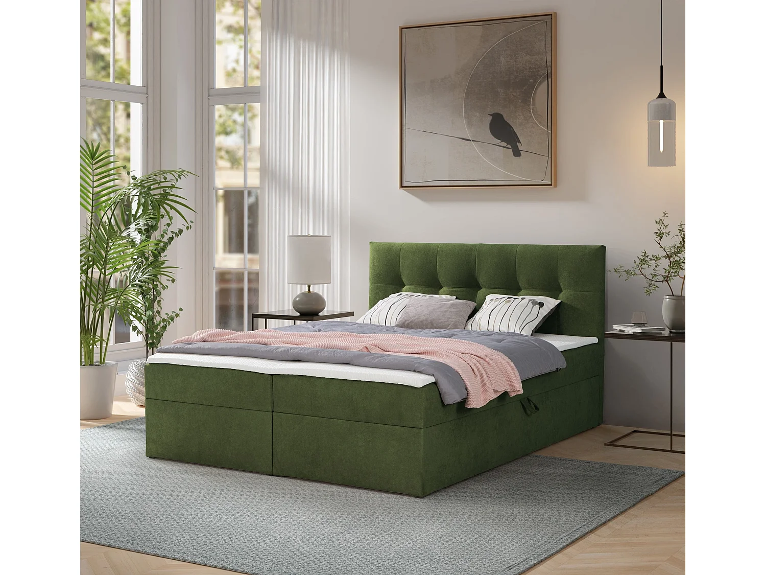 Boxspring toronto - 180x200 cm groen gerra 50 - bouclé tweepersoons