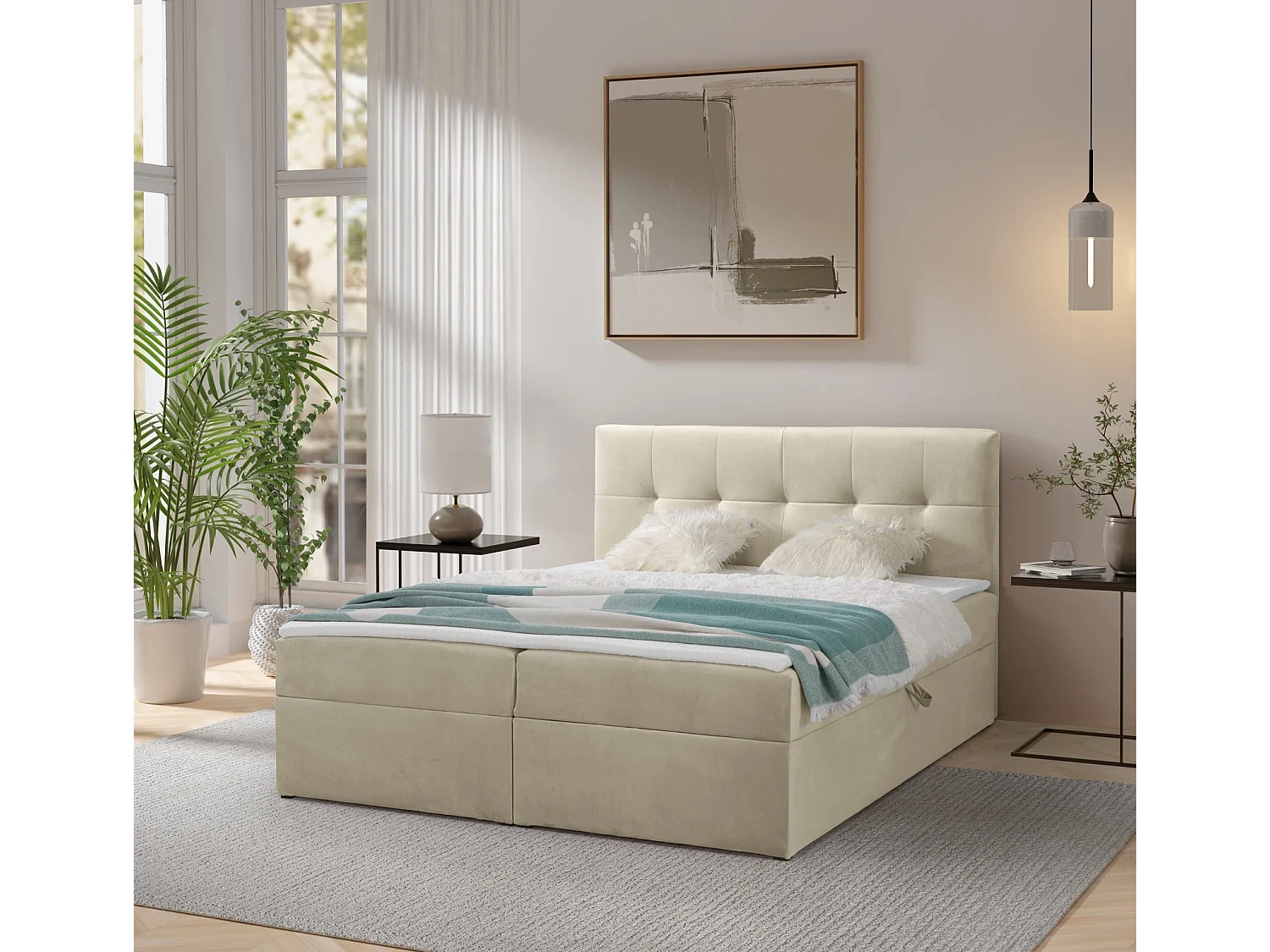 Boxspringbett toronto - 140x200 cm creme amor velvet 4323 - bettkasten