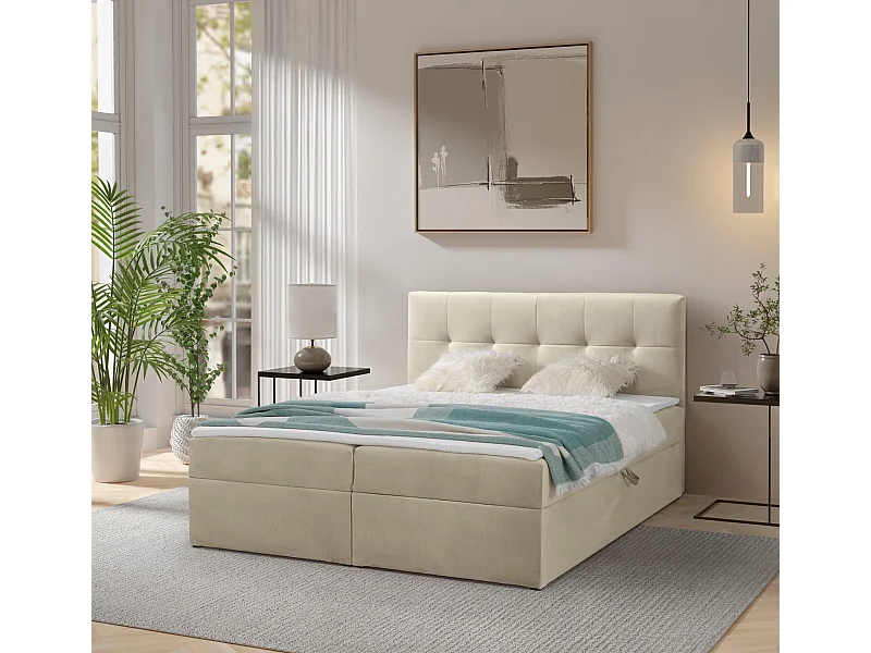 Boxspringbett toronto - 160x200 cm creme amor velvet 4323 - bettkasten