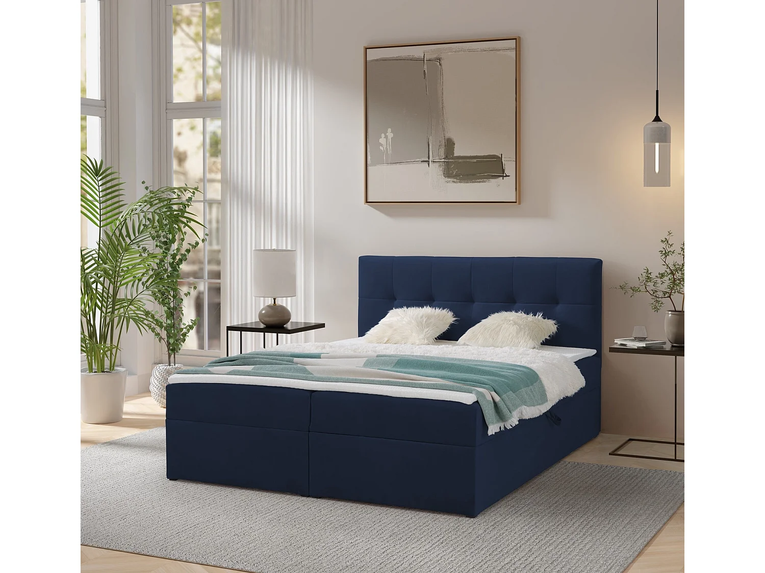 Lit continental toronto - 140x200 cm bleu marine amor velvet 4314 - lit coffre