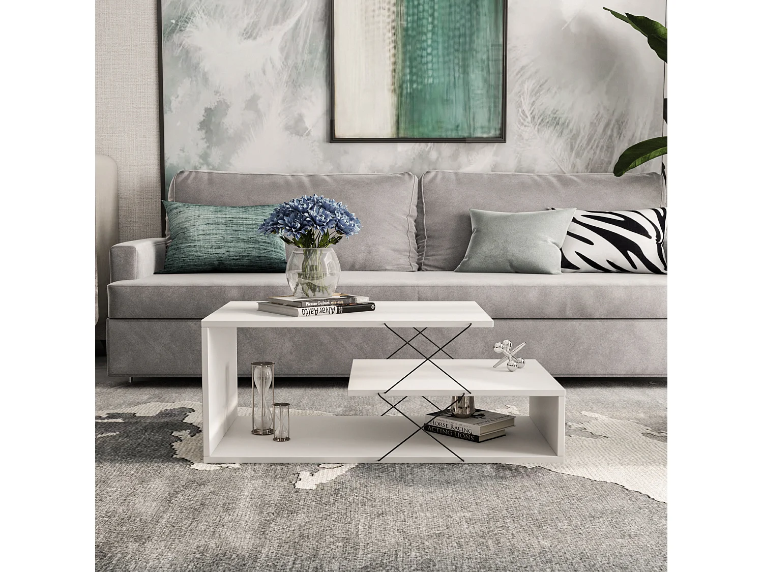 Table basse en bois "Cayenne" - 100 x 50 x 40 cm - Blanc