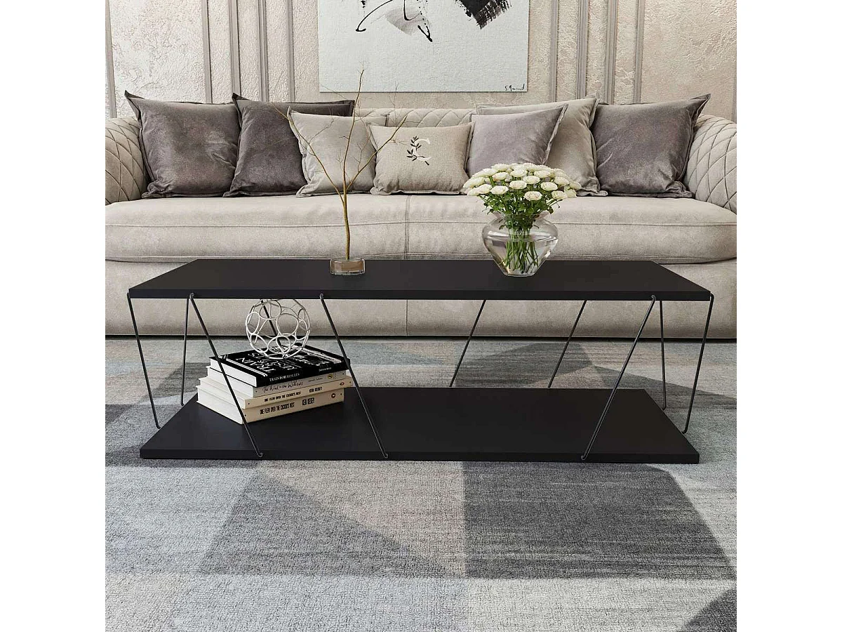 Table basse en bois "Zisino" - 120 x 50 x 30 cm - Gris anthracite