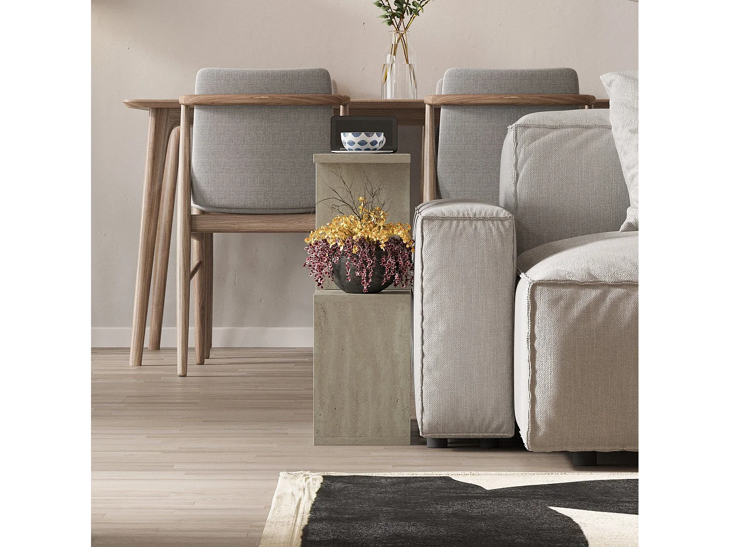 Table basse design Mery L60xH60cm Effet travertin beige